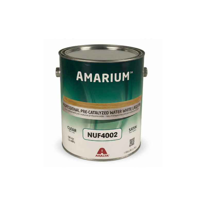 Axalta AMARIUM NUF-4002 pre-catalyzed self-seal water white satin lacquer can for professional wood finishing.